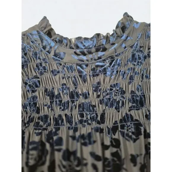 Laurie Felt Womans Top Sz L Dark Blue Burnout Velvet Fairy Whimsigoth Romantic - Picture 3 of 9